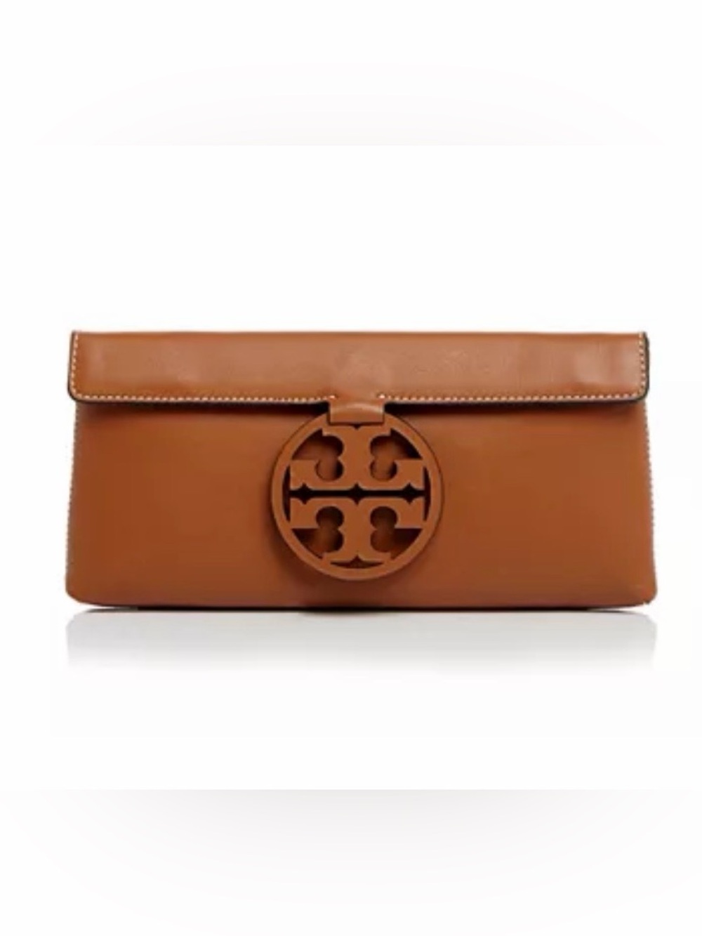 Tory Burch Miller Leather Clutch in Aged Camello with Dust Bag